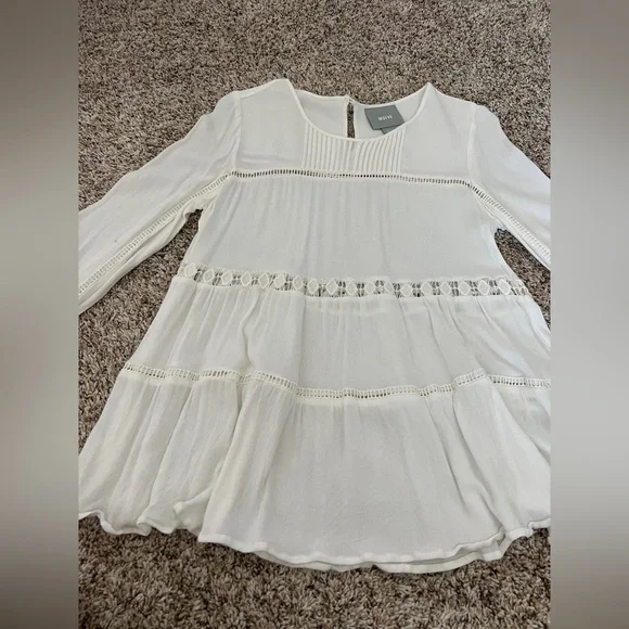 Maeve Anthropologie Ivory Pleated Blouse small - Picture 3 of 6